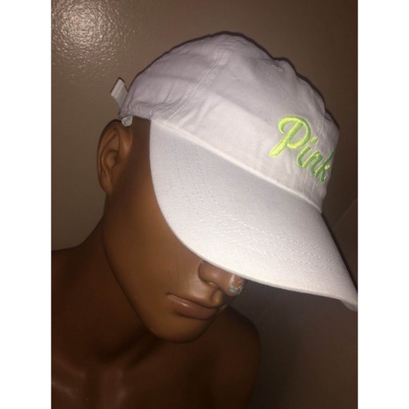 Victoria’s Secret Brand White 100% Cotton Pink Hat Logo Baseball Cap Hat - Picture 2 of 3